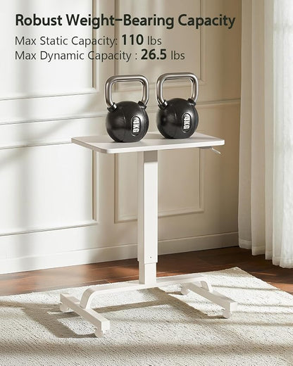WALKINGDESK Height Adjustable Mobile Standing Desk with 360 Swivel Casters, 29"-45" Pneumatic Rolling Desk on Wheels, Perfect for Home Office, Bedroom, Living Room, White