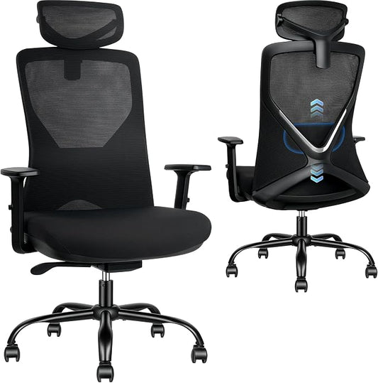 HYLONE Ergonomic Office Chair with Adaptive Gravity Balance Recline, High Back Mesh Chair with Adjustable Headrest & Lumbar Support, X-Frame Structure, Comfortable Big and Tall Home Office Chair
