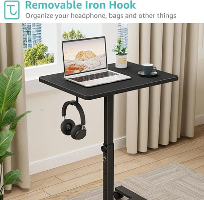 WINAZ Small Portable Laptop Rolling Desk - 24 Inch Mobile Computer Desk Adjustable Height with Wheels for Small Spaces Home Office, Kids Couch Desks Side End Table, Black