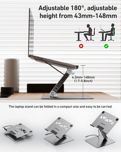 BENFEI Laptop Stand with USB C 6in1 Docking Station, HDMI 4K@60Hz,Gigabit Ethernet, 100W Power Delivery, 10Gbps 1*USB C 3.2 and 2*USB A 3.2 Compatible with MacBook Pro/Air, iPad Pro, XPS, Thinkpad