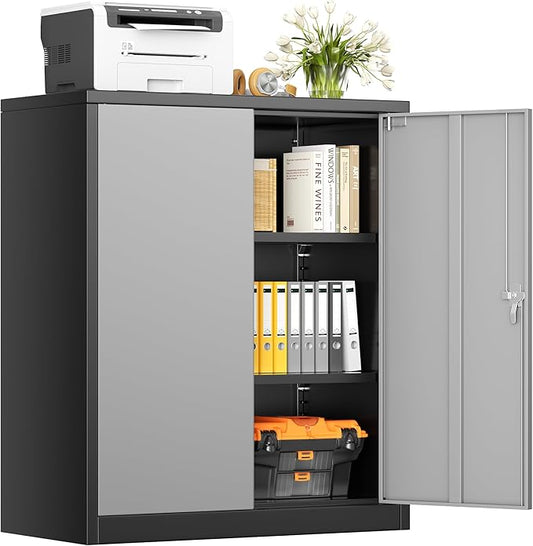INTERGREAT Metal Storage Cabinet, 36” Steel Locking Cabinet with Doors and Shelves, Black Grey Utility Cabinet Garage Cabinets for Home Office, Garage, Kitchen