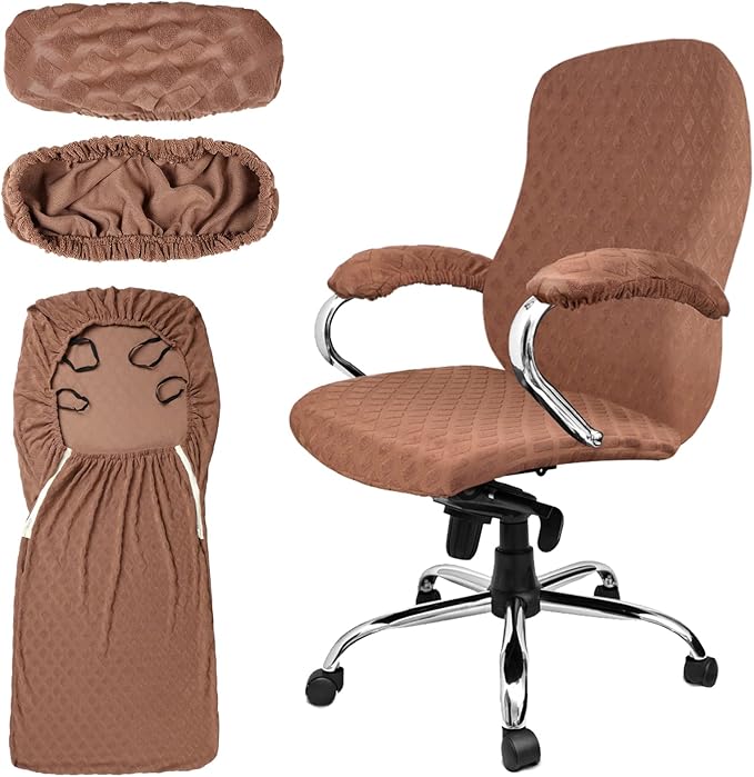 Tatuo 3 Pcs Computer Office Chair Cover Universal Rotating Chair Slipcovers Protector Removable Washable Office Armrest Covers with Zipper for High Back Seat Backrest(L,Merbau,Coffee)