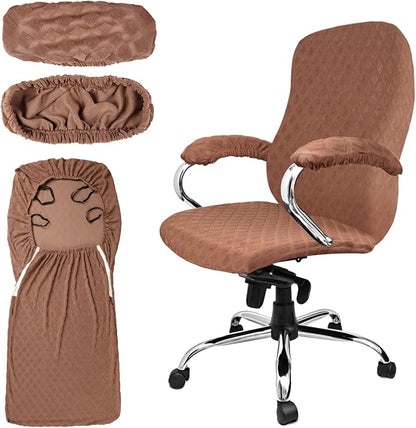 Tatuo 3 Pcs Computer Office Chair Cover Universal Rotating Chair Slipcovers Protector Removable Washable Office Armrest Covers with Zipper for High Back Seat Backrest(L,Merbau,Coffee)