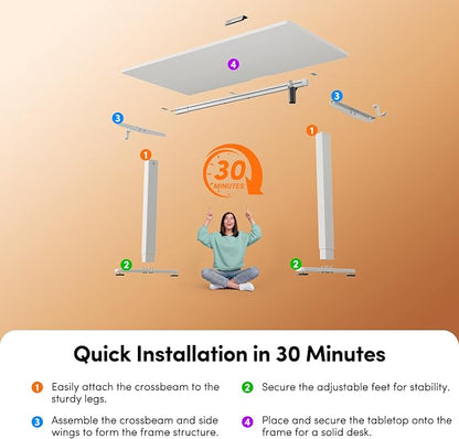 FEZIBO Standing Desk, 55×28 Inches Electric Height Adjustable, Sit Stand Up, Computer Office Desk with Splice Board, While Frame/While TOP