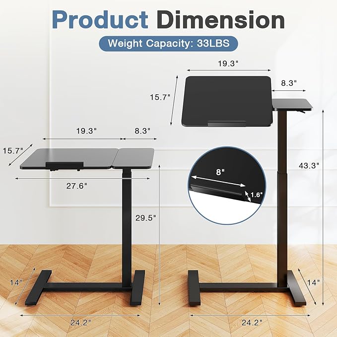 Small Standing Desk Rolling Table Adjustable Height, Laptop Mobile Stand with Wheels, Portable Computer Workstation with Tiltable Desktop for Teacher Classroom Home Office, Black