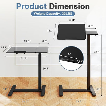 Small Standing Desk Rolling Table Adjustable Height, Laptop Mobile Stand with Wheels, Portable Computer Workstation with Tiltable Desktop for Teacher Classroom Home Office, Black
