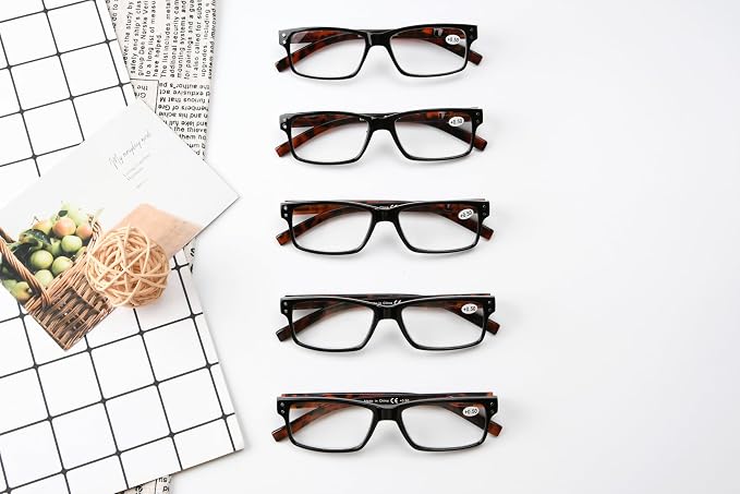 Eyekepper Vintage Reading Glasses for Men - 5 Pack Spring Hinges Classic Readers - Black Frame with Tortoie Arms +3.50