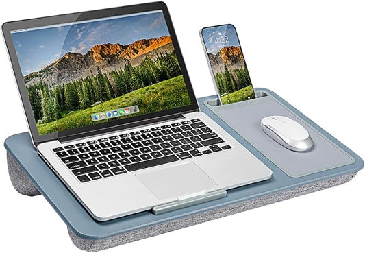 LAPGEAR Home Office Lap Desk with Device Ledge, Mouse Pad, and Phone Holder - Slate Blue - Fits up to 15.6 Inch Laptops - Style No. 91523
