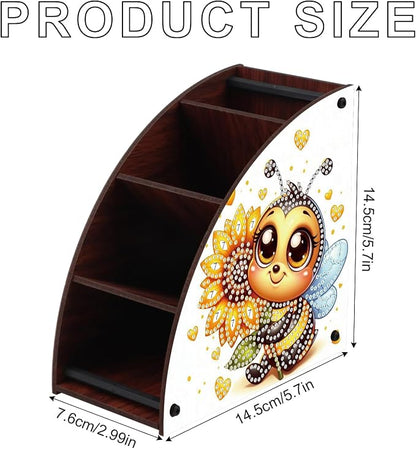 Bee and Sunflower Diamond Painting Organizer – DIY Wooden Multi-Compartment Desktop Storage Box, Rustic Tabletop Craft Kit for Adults Home or Office Use