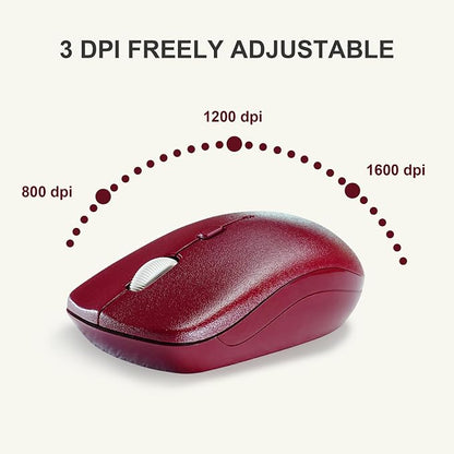 Wireless Keyboard and Mouse Combo, Reccazr 2.4G Full-Sized Keyboard and Mouse Cordless, 3 DPI Adjustable Mouse, Dual-System Keyboard for Computer/Laptop/Windows/Mac (Wine red)