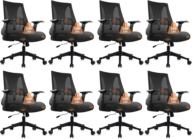 CLATINA 500lbs Big and Tall Office Chair Heavy Duty Mesh Ergonomic Computer Chairs with Adjustable Lumbar Support and Wide Comfy Seat for Home Office Conference Heavy People, Black, 8 Pack