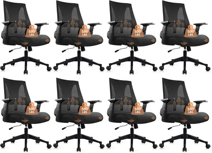 CLATINA 500lbs Big and Tall Office Chair Heavy Duty Mesh Ergonomic Computer Chairs with Adjustable Lumbar Support and Wide Comfy Seat for Home Office Conference Heavy People, Black, 8 Pack