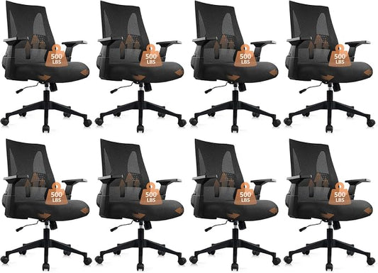 CLATINA 500lbs Big and Tall Office Chair Heavy Duty Mesh Ergonomic Computer Chairs with Adjustable Lumbar Support and Wide Comfy Seat for Home Office Conference Heavy People, Black, 8 Pack