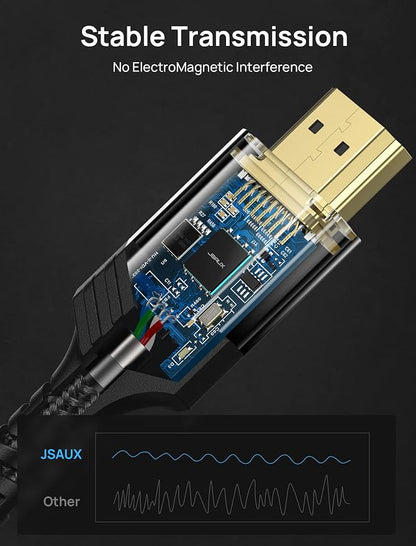JSAUX 10K HDMI Cable 2.1 15FT 2-Pack 48Gbps 4K Ultra High Speed Cord (8K@60Hz 7680x4320, 4K@120Hz) eARC HDR10 HDCP 2.2 & 2.3 3D, Compatible with PS5/PS4/X-Box/Roku TV/HDTV/Blu-ray/LG/Samsung QLED