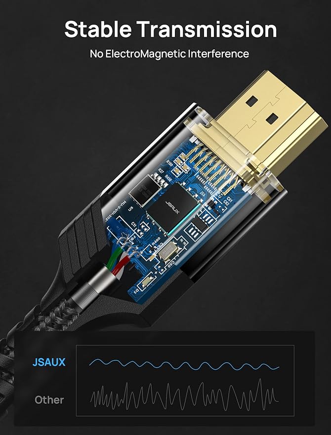 JSAUX 10K 8K Certified HDMI 2.1 Cable 10FT, HDMI Cord (8K@60Hz 7680x4320, 4K@120Hz), Supports 48Gbps eARC HDR10 HDCP 2.2 & 2.3 3D, Compatible with PS5, PS4, X-Box Series X, LG