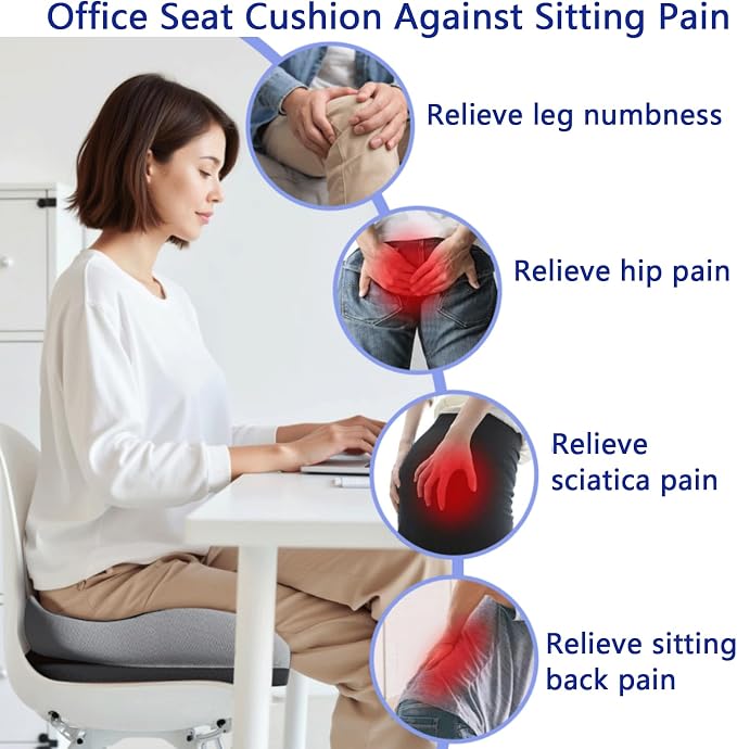 Seat Cushions for Office Chairs Wheelchair Cushion for Long Sitting Back Pain，Memory Foam Seat Car Computer Desk Chair Cushion，Coccyx Cushion for Tailbone Pain Relief Cushion Office Chair Charcoal