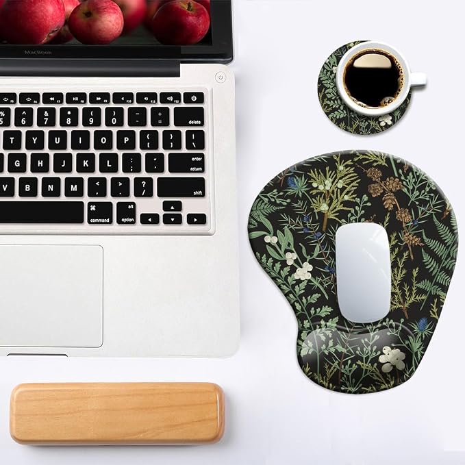 Ergonomic Mouse Pad with Wrist Support and Coaster,Mouse Pads with Non-Slip PU Base for Home Office Working Studying Easy Typing & Pain Relief Botanical Flowers