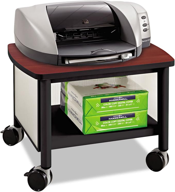 Safco Products Impromptu Under Desk Printer Stand 1862BL, Cherry Top, Black Frame, 50 Lbs. Capacity, Contemporary Design, Swivel Wheels