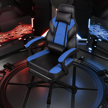 DL-win Gaming Chairs for Adults, Computer Chair with Footrest and Ergonomic High Back, Big and Tall Gamer Chairs with Massage Lumbar Support, 360° Swivel Height Adjustable Gaming Chair, Blue