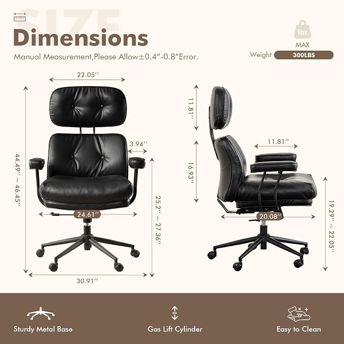 Faux Leather Executive Office Chair - Big and Tall Ergonomic Home Office Chair,Computer Desk Chair with Lumbar Support,Adjustable Task Chair Swivel Rolling PC Chair with Wheels,PU,Black