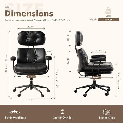 Faux Leather Executive Office Chair - Big and Tall Ergonomic Home Office Chair,Computer Desk Chair with Lumbar Support,Adjustable Task Chair Swivel Rolling PC Chair with Wheels,PU,Black