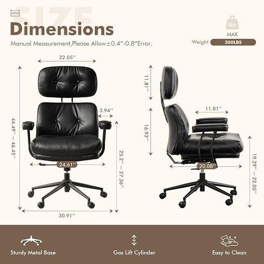 Faux Leather Executive Office Chair - Big and Tall Ergonomic Home Office Chair,Computer Desk Chair with Lumbar Support,Adjustable Task Chair Swivel Rolling PC Chair with Wheels,PU,Black