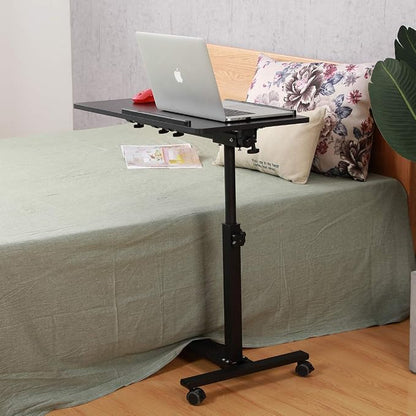 TigerDad Over Bed Table with Wheels Adjustable | Rolling Laptop Table Overbed Desk Hospital Tray Table Sofa Chair Side Table (Black)
