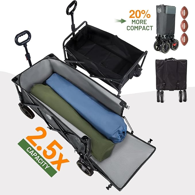 TIMBER RIDGE 49" Extra Long Collapsible Folding Wagon with Tailgate and Brakes, 250L Capacity All-Terrain Wagon Carts Foldable, 300lbs Portable Cart for Dog, Garden, Outdoor Camping Sports, Grey