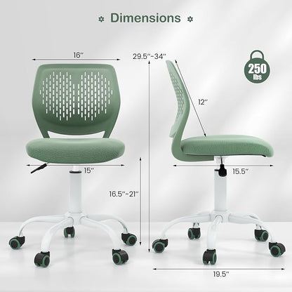 Giantex Kids Desk Chair, Adjustable Children Study Chair, Swivel Armless Mesh Task Office Chair, Computer Desk Chair with Adjustable Height & Lumbar Support (Sage)