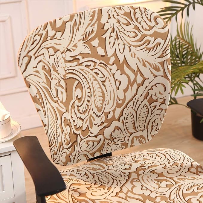 Jinzio Computer Office Chair Cover - Split Protective & Stretchable Cloth Polyester Universal Desk Task Chair Chair Covers Stretch Rotating Chair Slipcover, Light Brown