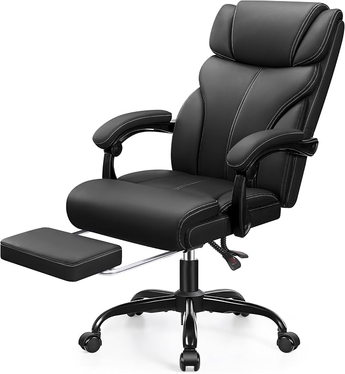 HeroSet Office Chair, Executive Big and Tall Leather Desk Chairs with Footrest, Ergonomic Breathable Computer Chair with Adjustable High Back, Lumbar Support Swivel PC Chairs