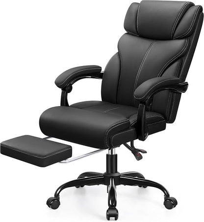 HeroSet Office Chair, Executive Big and Tall Leather Desk Chairs with Footrest, Ergonomic Breathable Computer Chair with Adjustable High Back, Lumbar Support Swivel PC Chairs