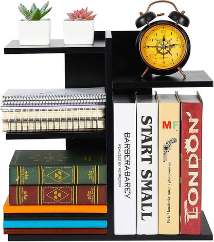 PAG Wood Desktop Shelf Small Bookshelf Desk Supplies Organizers and Accessories Storage Display Rack Office Decor for Women, Black