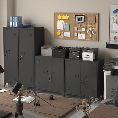 Metal Storage Cabinet 35.4”H Locking Storage Cabinet (Black) | With 2 Adjustable Shelves and Doors, Small Storage Cabinet for Home School Office Garage