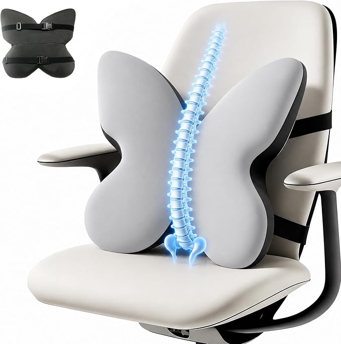 Memory Foam Lumbar Support Pillow,Back Support for Office Chair,Back Pillow for Chair,Ergonomic Lower Back Cushion for Desk Chair,Computer Chair,Gaming Chair and Car Seat,Washable Cover(Gray)