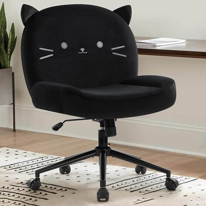 IWMH Armless Office Desk Chair with Wheels,Ergonomic Criss Cross Legged Computer Chair with Fabric Padded, Height Adjustable Wide Seat Vanity Chairs,Mid Back Task Chair for Home, Bedroom (Black)