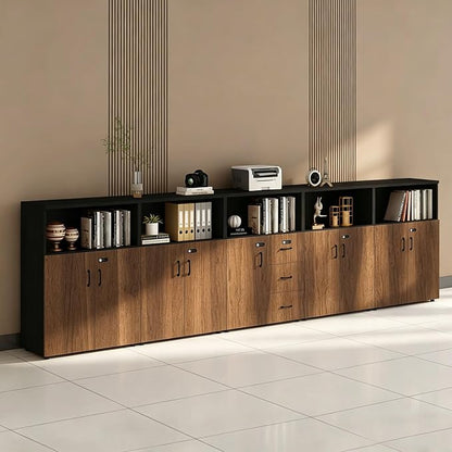 File Cabinet with Password Lock, Wood Lateral Filing Cabinet for Letter/A4 Files, 3 Drawer with Door, Printer Stand with Open Shelves for Home Office