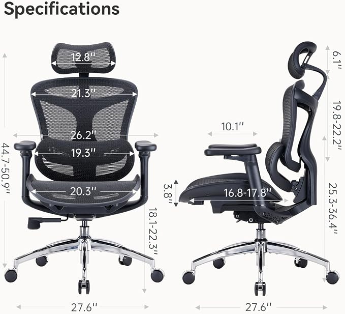 SIHOO Doro C300 Ergonomic Office Chair with Ultra Soft 3D Armrests, Dynamic Lumbar Support for Home Office Chair, Adjustable Backrest Desk Chair, Swivel Big and Tall Computer Chair 2 Packs Black