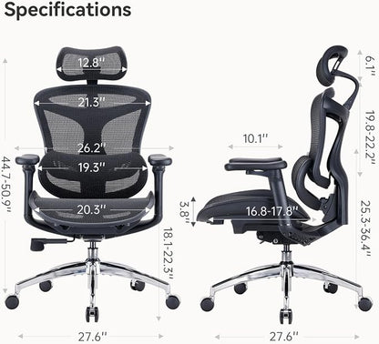 SIHOO Doro C300 Ergonomic Office Chair with Ultra Soft 3D Armrests, Dynamic Lumbar Support for Home Office Chair, Adjustable Backrest Desk Chair, Swivel Big and Tall Computer Chair 2 Packs Black