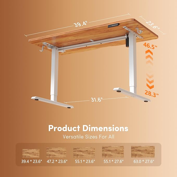 DESINO Standing Desk, 40 × 24 Inches Electric Height Adjustable, Sit and Stand Up, Computer Office Desk with Splice Board, White Frame/Light Rustic TOP