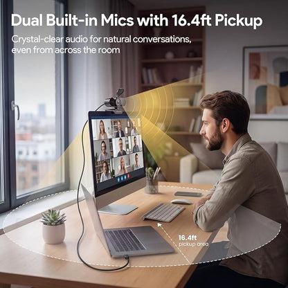 1080P Webcam with Microphone Noise Reduction, Auto Exposure, 90°FOV Wide Angle, Privacy Cover, USB-A to C Adapter, Plug & Play Streaming Camera for PC/Mac/Switch 2, Zoom/Teams/Skype/Meetings