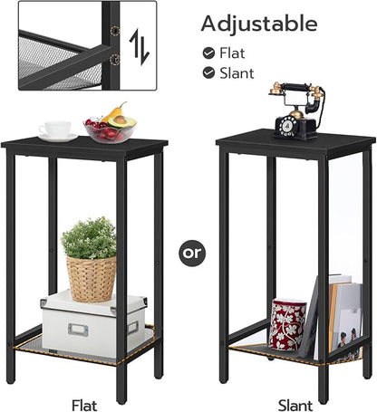 HOOBRO Tall Side Table, Industrial End Telephone Table with Adjustable Mesh Shelves, Small Tall Nightstand for Living Room, Bedroom, Entryway, Office, Black BB03DH01