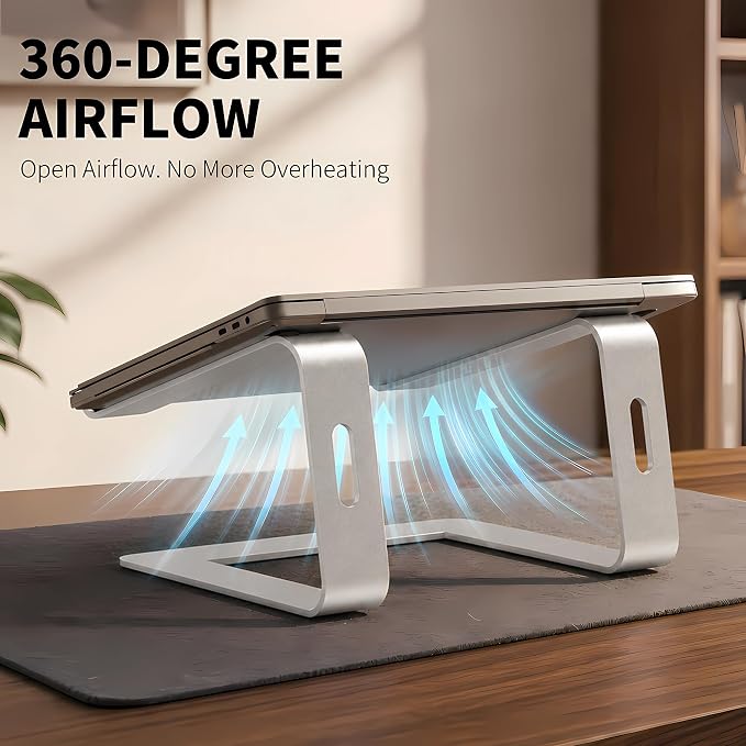 Orionstar Ergonomic Laptop Stand, Premium 5mm Aluminum Riser for 10-15.6 Inch Notebook Computer, Tool-Free Detachable Elevator Holder for Desk Office, Sturdy Riser for Eye-Level Neck Relief, Silver