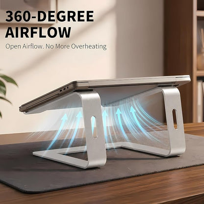 Orionstar Ergonomic Laptop Stand, Premium 5mm Aluminum Riser for 10-15.6 Inch Notebook Computer, Tool-Free Detachable Elevator Holder for Desk Office, Sturdy Riser for Eye-Level Neck Relief, Silver