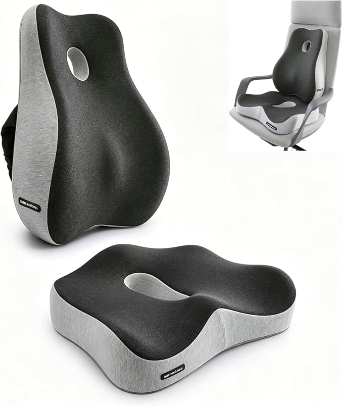 X Large Memory Foam Seat Cushion & Lumbar Support Pillow, Sciatica & Tailbone Pressure Relief Coccyx Cushion for Office Chair, Car, Wheelchair, Home