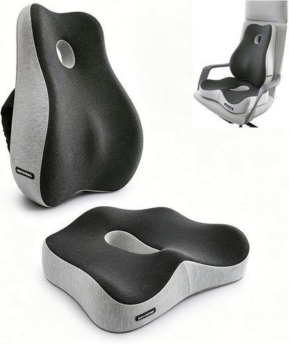X Large Memory Foam Seat Cushion & Lumbar Support Pillow, Sciatica & Tailbone Pressure Relief Coccyx Cushion for Office Chair, Car, Wheelchair, Home