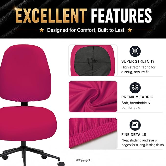 DIVA EN CAMINO DEC Stretchable Desk Office Chair Seat Covers - Universal Stretch Computer Chair Slipcover - Washable Rotating Backrest Coverings & Cushion Protectors for Dogs, Cats, Pets, Hot Pink