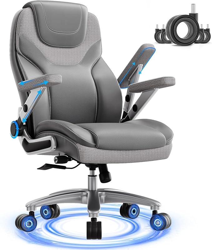 Big and Tall Office Chair with 5D Arms, Fabric & PU Leather Heavy Duty Desk Chair, Adjustable Lumbar Support & Height, Tilt Function, High Back Ergonomic Executive Computer Chair