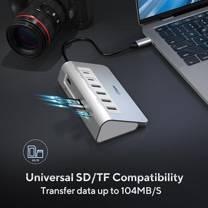 intpw USB C Hub, P9 USB C Hub Multiport Adapter with 4K HDMI, PD 100W, Type-C & 2 USB A 3.0 5Gbps, 2 USB A 2.0, SD/TF Card Reader, Aluminum USB Hub for Laptop, iPhone 17 Series, MacBook, iPad