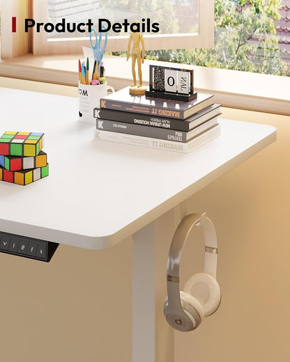 SANODESK Electric Standing Desk 48 x 24 Inches Whole-Piece Desktop Height Adjustable Stand Up Desk w/6-Button Controller Ergonomic Computer Desk for Home Office, White Frame + White Tabletop